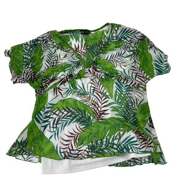 I.N. Studio Tropical Print Sheer Green Short Sleeves Layered Women's Size XL y2k - Picture 1 of 8